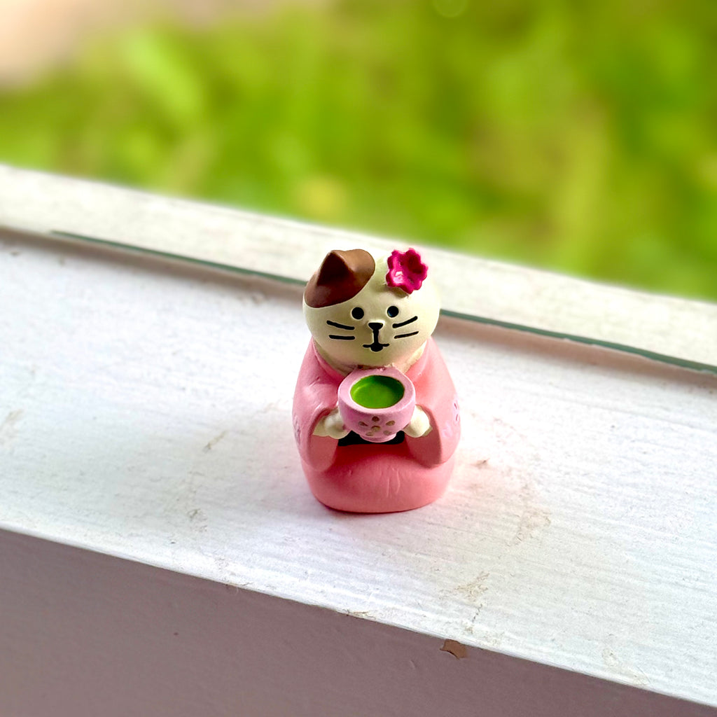 Japanese Sakura Matcha Cat Figurine